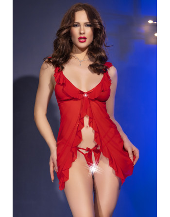 CAMISA DE NOITE E TANGA CR-4696 VERMELHA CHILIROSE