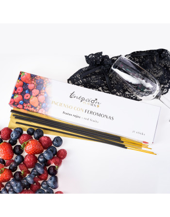 PACK DE 25 VARITAS DE INCIENSO CON FEROMONAS AROMA FRUTOS ROJOS TENTACIÓN PLAY SEX