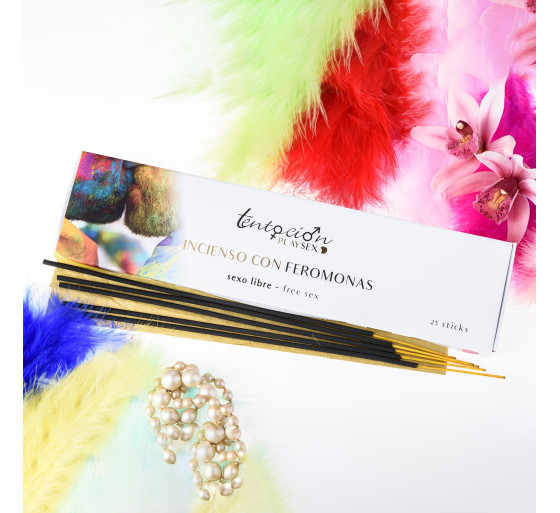 EMBALAGEM DE 25 INCENSOS COM FEROMONAS AROMA SEXO LIVRE TENTACIÓN PLAY SEX
