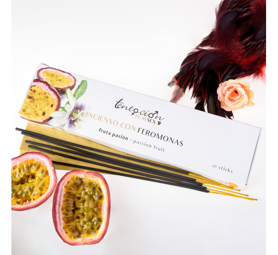 EMBALAGEM DE 25 INCENSOS COM FEROMONAS AROMA MARACUJÁ TENTACIÓN PLAY SEX
