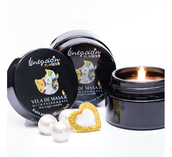 VELA DE FEROMONAS CON AROMA A FRUTA DE LA PASIÓN 20ML TENTACIÓN PLAY SEX