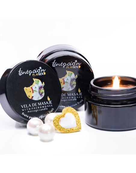VELA DE FEROMONAS CON AROMA A FRUTA DE LA PASIÓN 20ML TENTACIÓN PLAY SEX