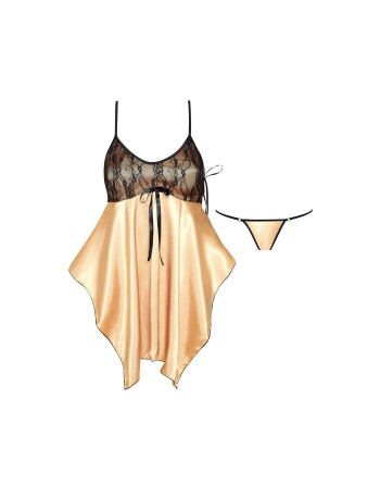 CAMISA DE NOITE E TANGA JULIETA DOURADO BEAUTY NIGHT FASHION