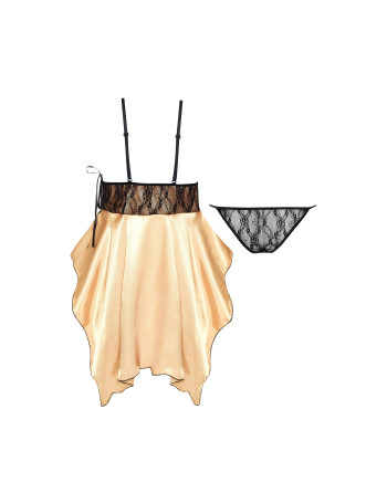 CAMISA DE NOITE E TANGA JULIETA DOURADO BEAUTY NIGHT FASHION