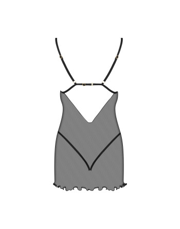 CAMISA DE NOITE E TANGA DAVINA PRETA BEAUTY NIGHT FASHION