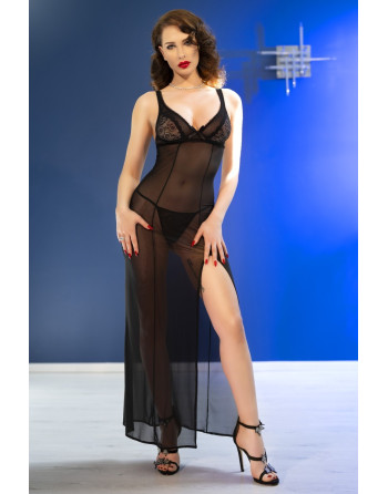 CAMISA DE NOITE E TANGA CR-4723 PRETA CHILIROSE