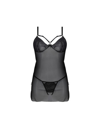 CAMISA DE NOITE E TANGA DROSERA PRETA ECO COLLECTION PASSION