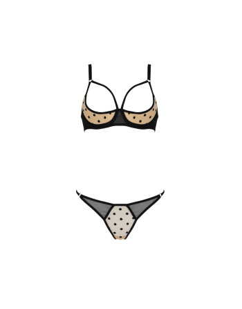 CONJUNTO DE 2 PEÇAS COM SUTIÃ ABERTO MARINA BEGE DEVIL COLLECTION PASSION