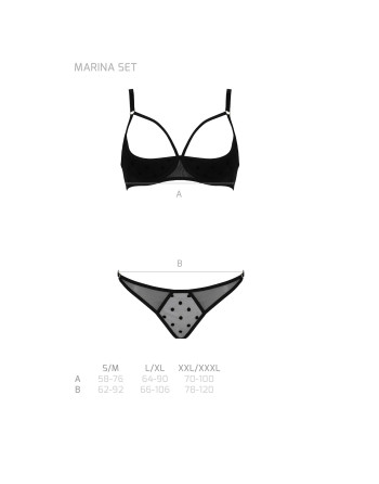 CONJUNTO DE 2 PIEZAS CON SUJETADOR ABIERTO MARINA NEGRO DEVIL COLLECTION PASSION