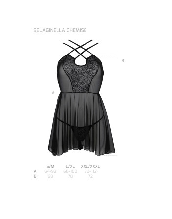 CAMISA DE NOITE E TANGA SELAGINELLA PRETO ECO COLLECTION PASSION