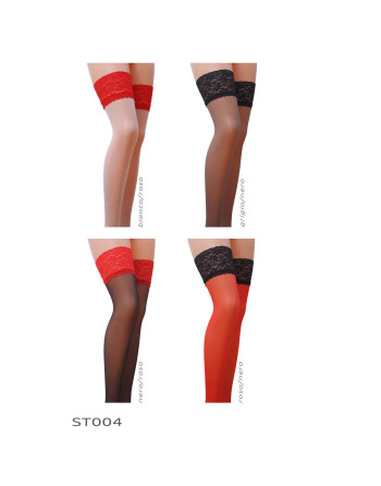 MEIAS DE LIGAS ST004 PRETO/VERMELHO (17 DEN) PASSION