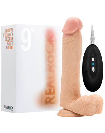 VIBRADOR REALISTA CON TESTÍCULOS REALROCK 9” BLANCO