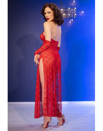 VESTIDO DE ENCAJE Y TANGA CR-4853 ROJO CHILIROSE