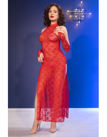 VESTIDO DE ENCAJE Y TANGA CR-4853 ROJO CHILIROSE