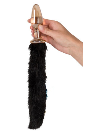 PLUG ANAL EN VIDRIO CON COLA NEGRA