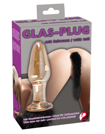 PLUG ANAL EN VIDRIO CON COLA NEGRA
