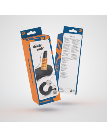 DÉSIR NOIR CONJUNTO DE ESPOSAS + ANTIFAZ SATINADO Y LUBRICANTE CON EFECTO CALOR CRUSHUIOUS
