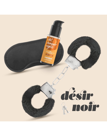 DÉSIR NOIR CONJUNTO DE ALGEMAS + VENDA ACETINADA E LUBRIFICANTE COM EFEITO CALOR CRUSHIOUS