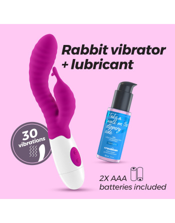 VIBRADOR CON ESTIMULADOR DE CLÍTORIS GUMMIE MORADO Y LUBRICANTE DE BASE AGUA INCLUIDO CRUSHIOUS