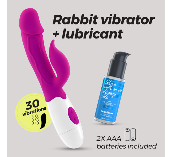 VIBRADOR CON ESTIMULADOR DE CLÍTORIS MOCHI MORADO Y LUBRICANTE DE BASE AGUA INCLUIDO CRUSHIOUS