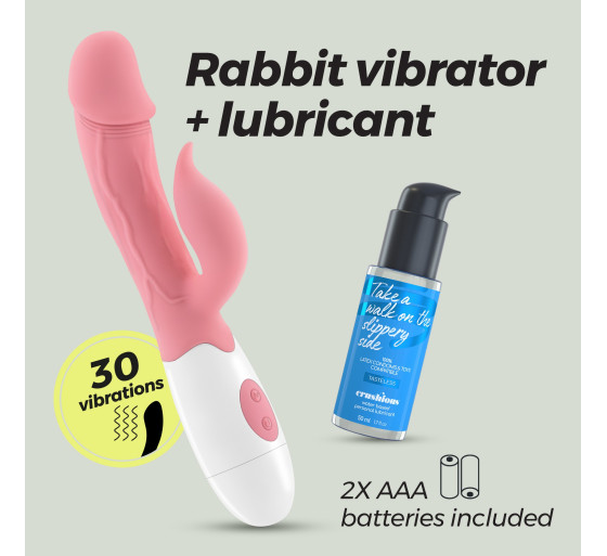 VIBRADOR CON ESTIMULADOR DE CLÍTORIS MOCHI ROSA Y LUBRICANTE DE BASE AGUA INCLUIDO CRUSHIOUS