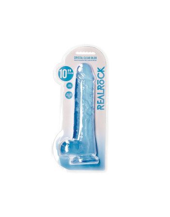 DILDO REALISTA CON TESTICULOS CRYSTAL CLEAR 10 /25,4 CM AZUL REALROCK