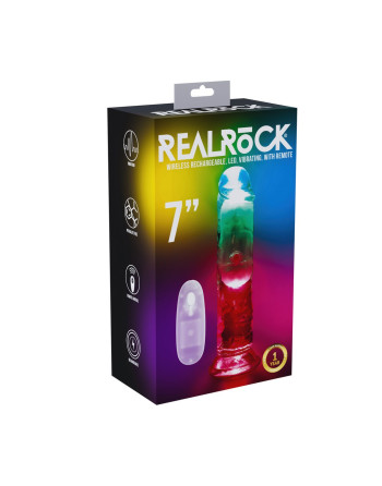 VIBRADOR CON LED Y MANDO A DISTANCIA LED VIBRATING STRAIGHT COCK 7"/ 18 CM  REALROCK