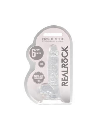 DILDO REALISTA CON TESTICULOS CRYSTAL CLEAR 6 /15 CM TRANSPARENTE REALROCK