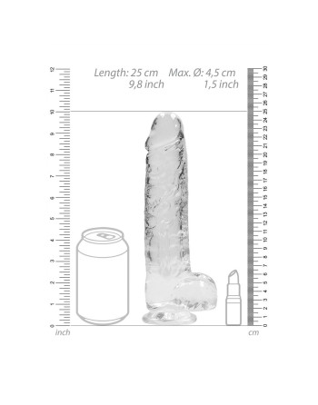 DILDO REALISTA CON TESTICULOS CRYSTAL CLEAR 9 /23CM TRANPARENTE REALROCK
