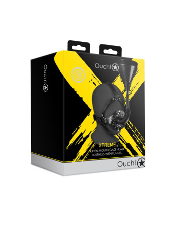 MÁSCARA COM MORDAÇA E FUNIL EXTREME PRETO OUCH!