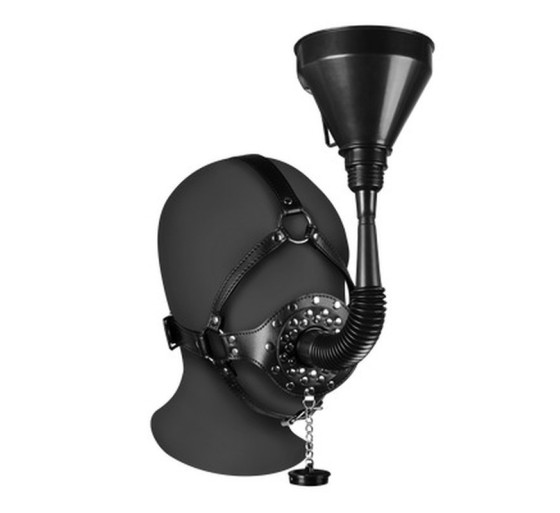 MÁSCARA COM MORDAÇA E FUNIL EXTREME PRETO OUCH!