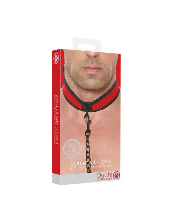 COLLAR DE NEOPRENO ROJO CON CORREA OUCH!