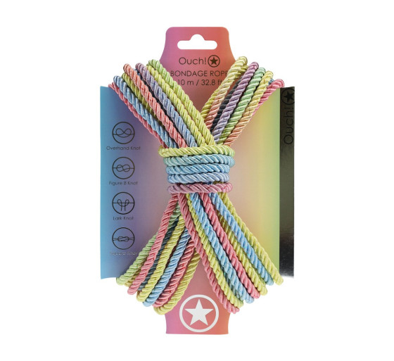 CUERDA DE BONDAGE DE POLIÉSTER 32.8 FT / 10 M MULTICOLOR PASTEL OUCH!
