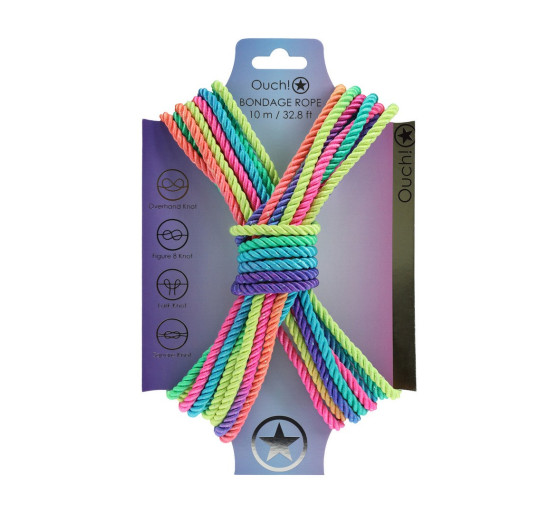 CUERDA DE BONDAGE DE POLIÉSTER 32.8 FT / 10 M MULTICOLOR CON BRILLO OUCH!