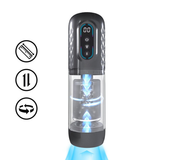 MASTURBADOR VIBRATORIO CON SUCCIÓN E IMPULSO VORTEX GUN METAL PUMPED