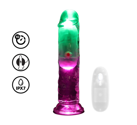 VIBRADOR COM LED E COMANDO LED VIBRATING STRAIGHT COCK 6 / 15 CM REALROCK