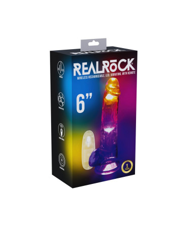 VIBRADOR COM LED E COMANDO LED VIBRATING STRAIGHT COCK WITH BALLS 6 /15 CM REALROCK
