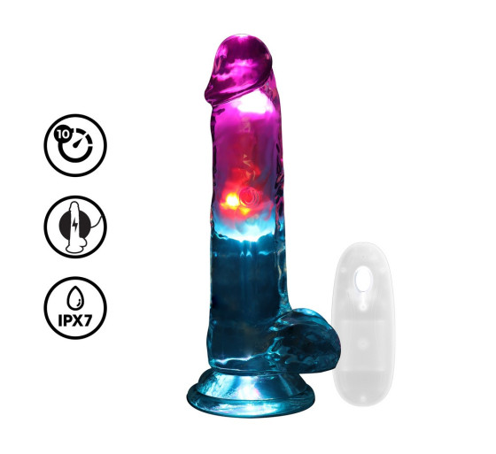 VIBRADOR COM LED E COMANDO LED VIBRATING STRAIGHT COCK WITH BALLS 7 /18 CM REALROCK