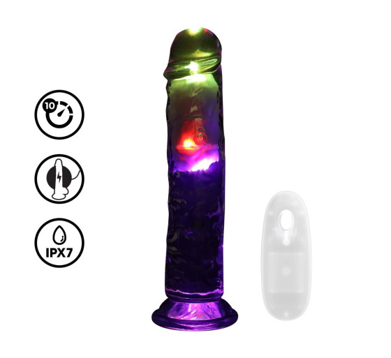 VIBRADOR CON LED Y MANDO A DISTANCIA LED VIBRATING STRAIGHT COCK 8 /20 CM REALROCK