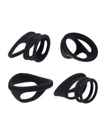 CONJUNTO DE 4 ANILLOS PARA EL PENE Y LOS TESTÍCULOS NEGRO LEVELZ