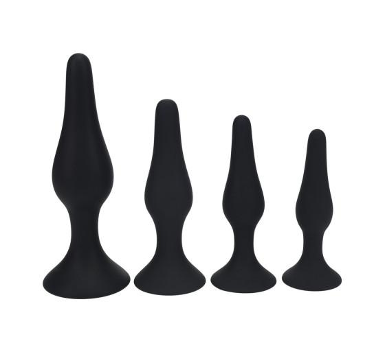 CONJUNTO DE 4 PLUGS ANAIS DE SILICONA SLIM S/M/L/XL NEGRO LEVELZ