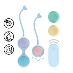 BOLAS VAGINAIS VIBRATÓRIAS COM COMANDO E 5 PESOS INTERCAMBIÁVEIS KEGEL KIT ROXO LOVELINE 