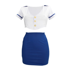 FANTASIA DE HOSPEDEIRA AZUL/BRANCO S-LINE 