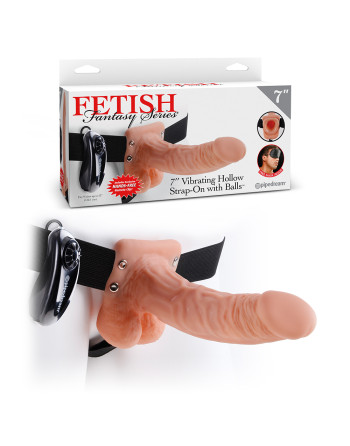 STRAP-ON HUECO CON VIBRACIÓN Y TESTICULOS 7" FETISH FANTASY SERIES BLANCO