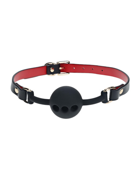 MORDAÇA DE SILICONE RESPIRÁVEL MILAN COLLECTION PRETO/VERMELHO OUCH!