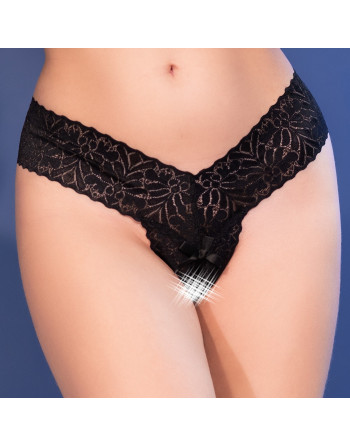 TANGA DE RENDA CON ABERTURA CR-4885 NEGRO CHILIROSE