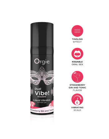 VIBRADOR LÍQUIDO COM SABOR A GIN TÓNICO DE MORANGO DUAL VIBE 15ML ORGIE