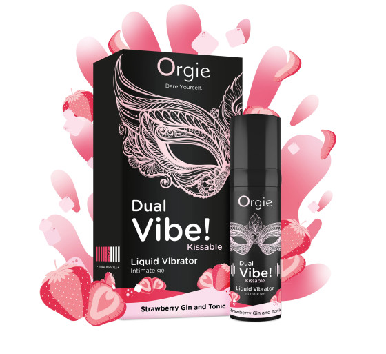 VIBRADOR LÍQUIDO COM SABOR A GIN TÓNICO DE MORANGO DUAL VIBE 15ML ORGIE