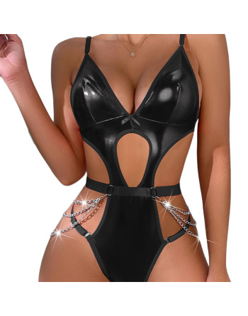 BODY FAUX LEATHER CUT-OUT SULTRY PRETO DE NAMOUR