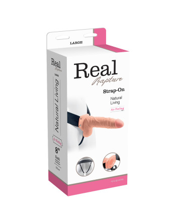 STRAP-ON HUECO CON TESTICULOS REAL RAPTURE AIR FEELING 8" BLANCO